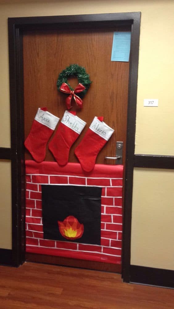 Dorm Door Fireplace decor for Christmas