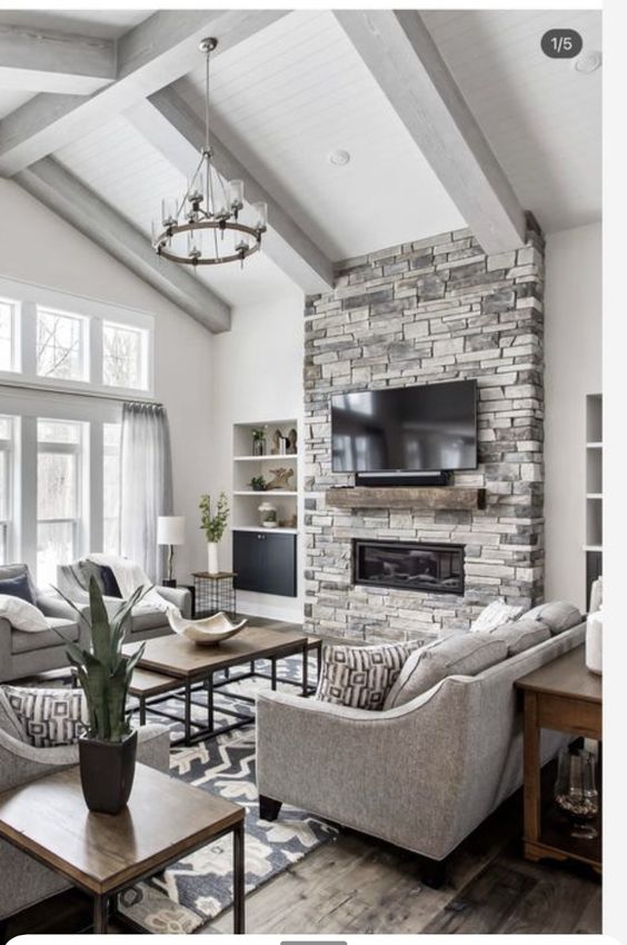 Paint Color Ideas for a Family Room with a Stone Fireplace