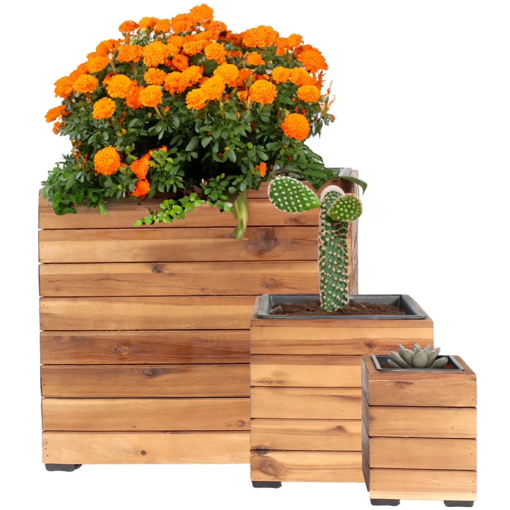 Outdoor wood planter square