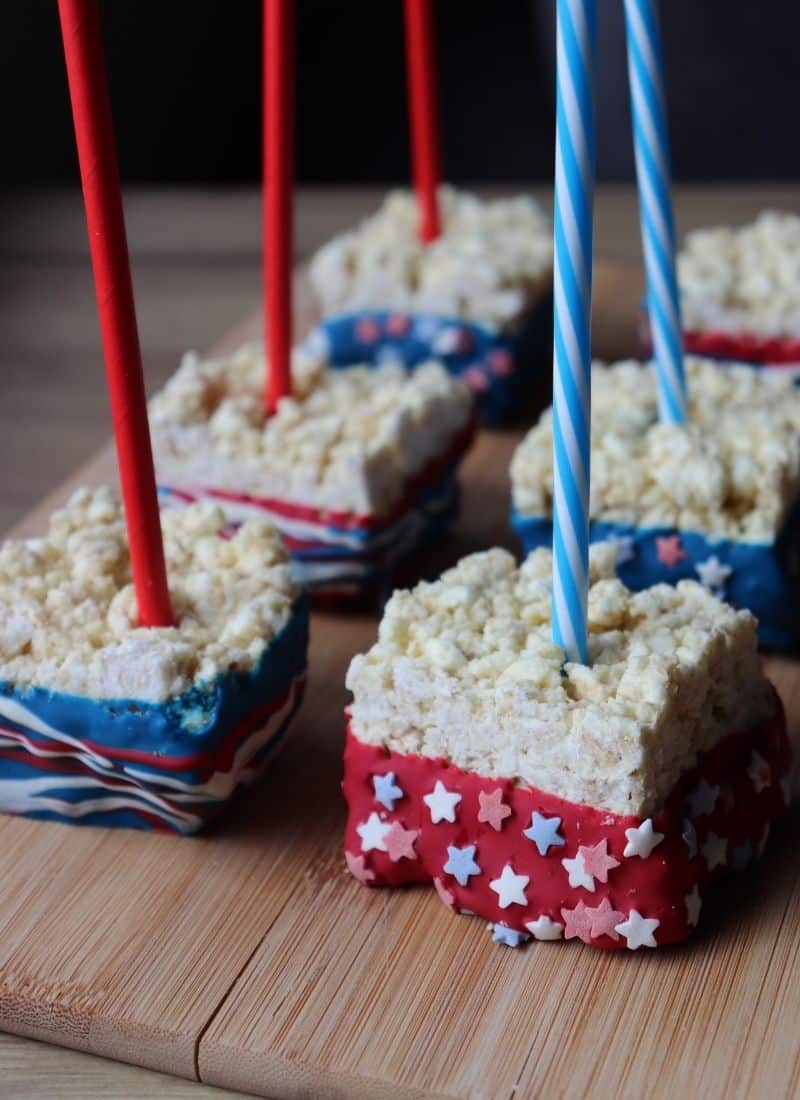4th of July Rice Krispie Dessert with Straws