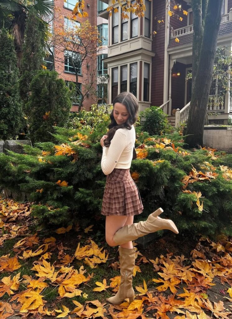 Plaid Skirt Perfection in Golden Leaves