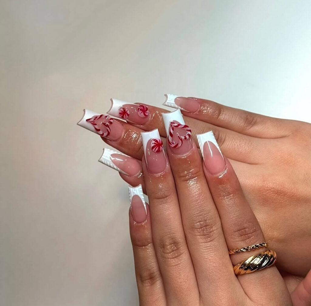 French tips with crisp peppermint accents