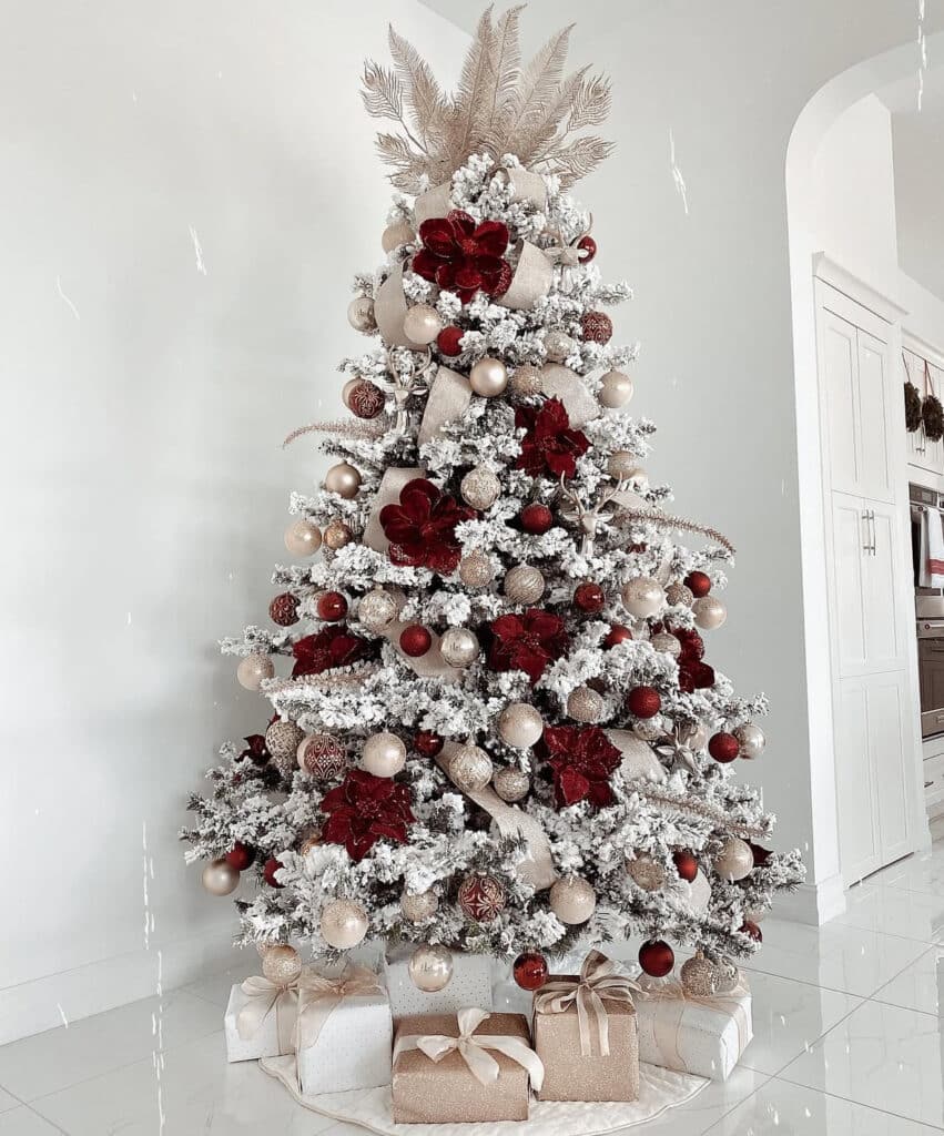 Frosted velvet burgundy Christmas tree with soft glow