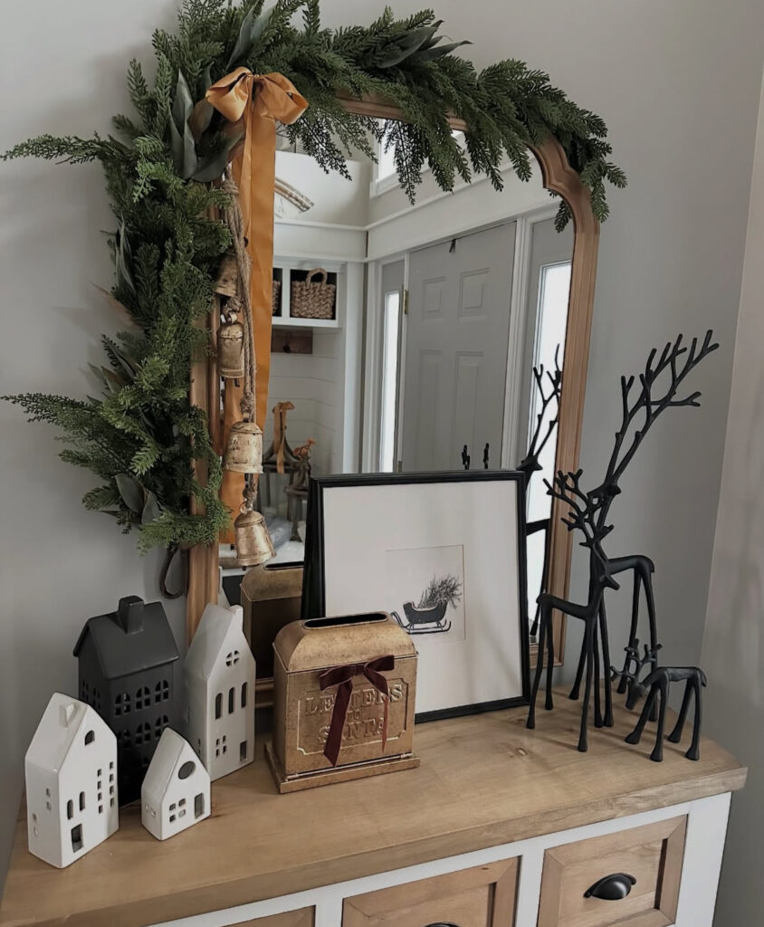 Chic letters to Santa themed entryway with modern holiday details