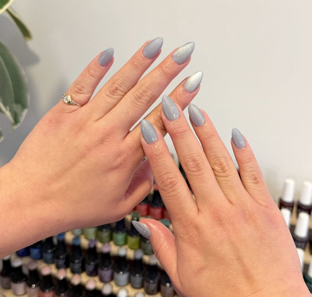 Misty grey winter moonlit nail design