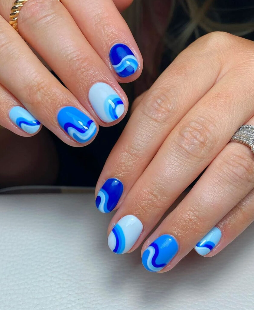 Mod blue wave nail design