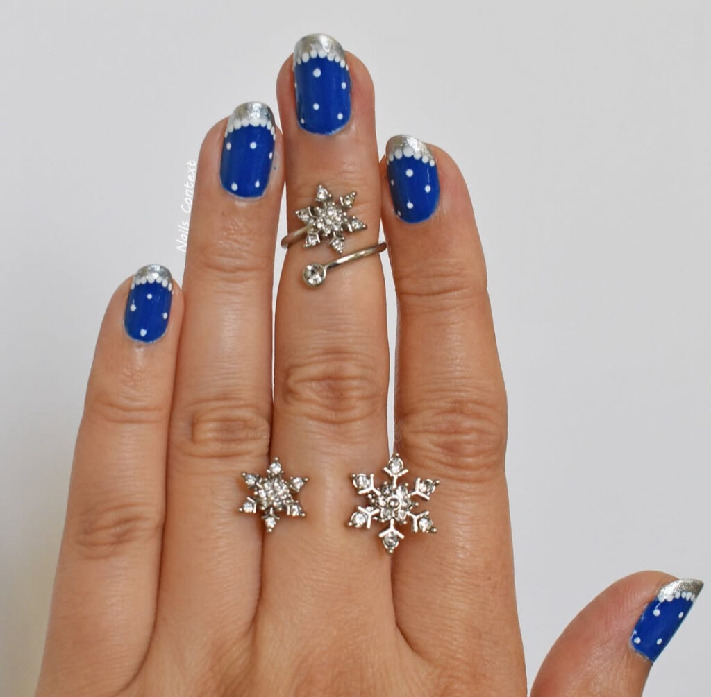 Royal blue snowcap French manicure