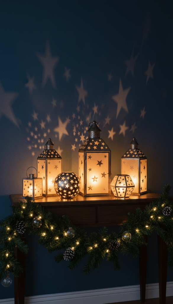 Star-shaped lantern cluster with warm constellation lights