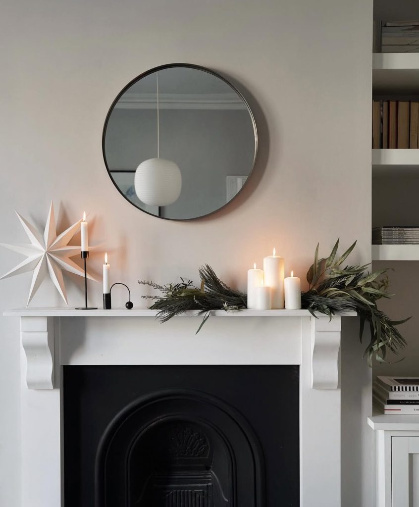 minimalist mantel with classy Christmas decor
