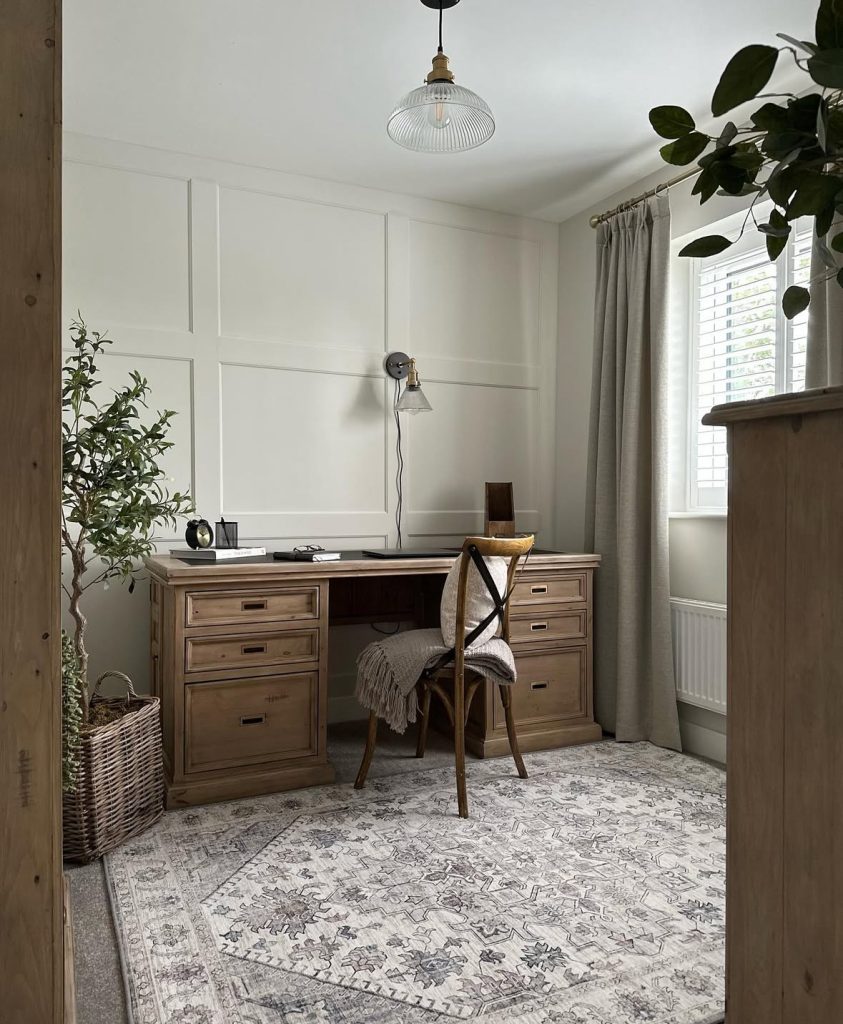 Neutral-toned farmhouse desk nook