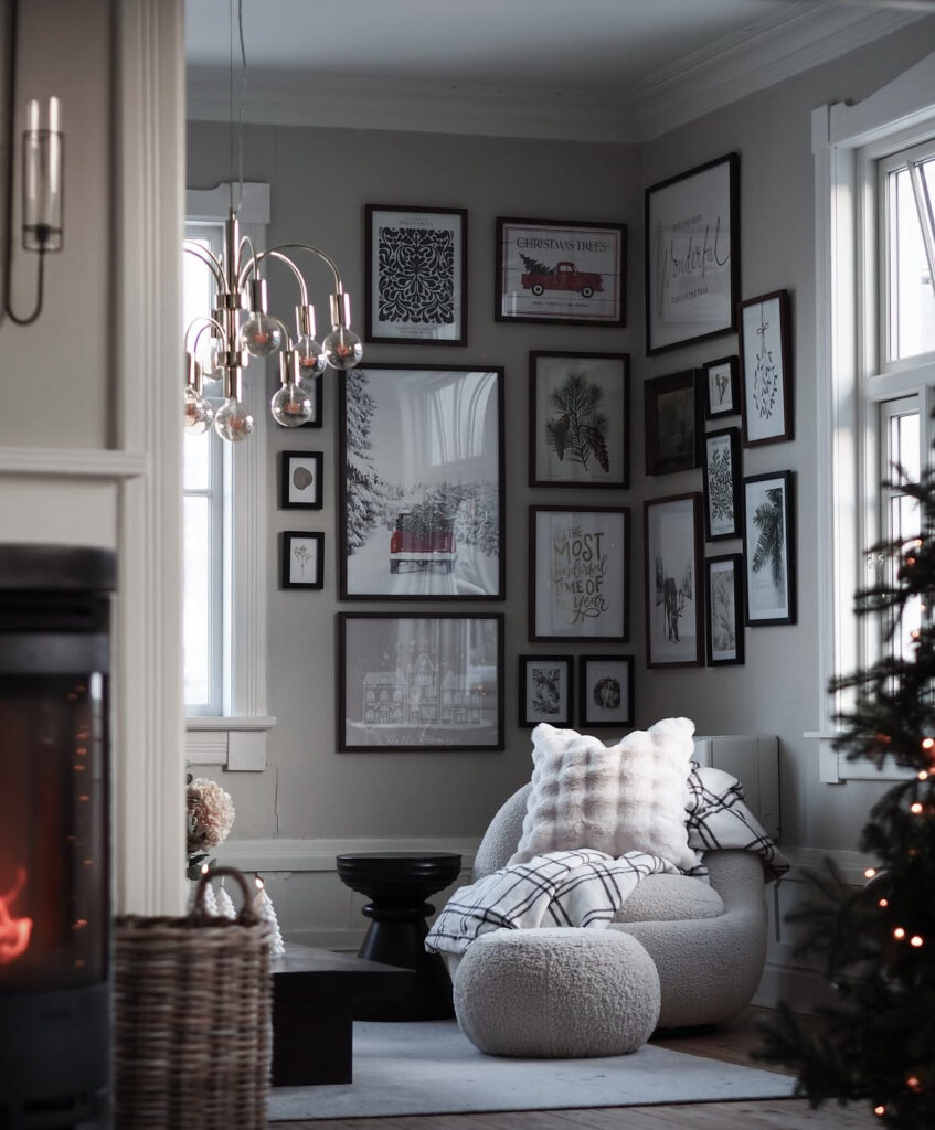 cozy gallery nook with hygge Scandinavian Christmas decor