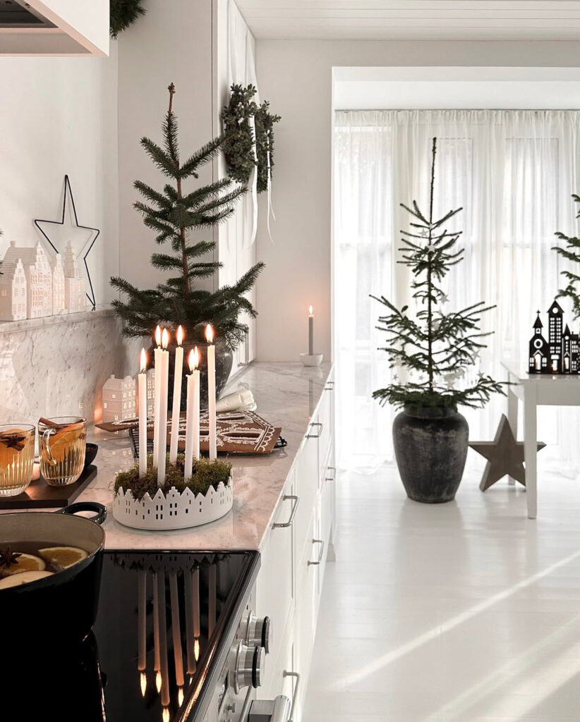Scandinavian Christmas kitchen table with candle ring