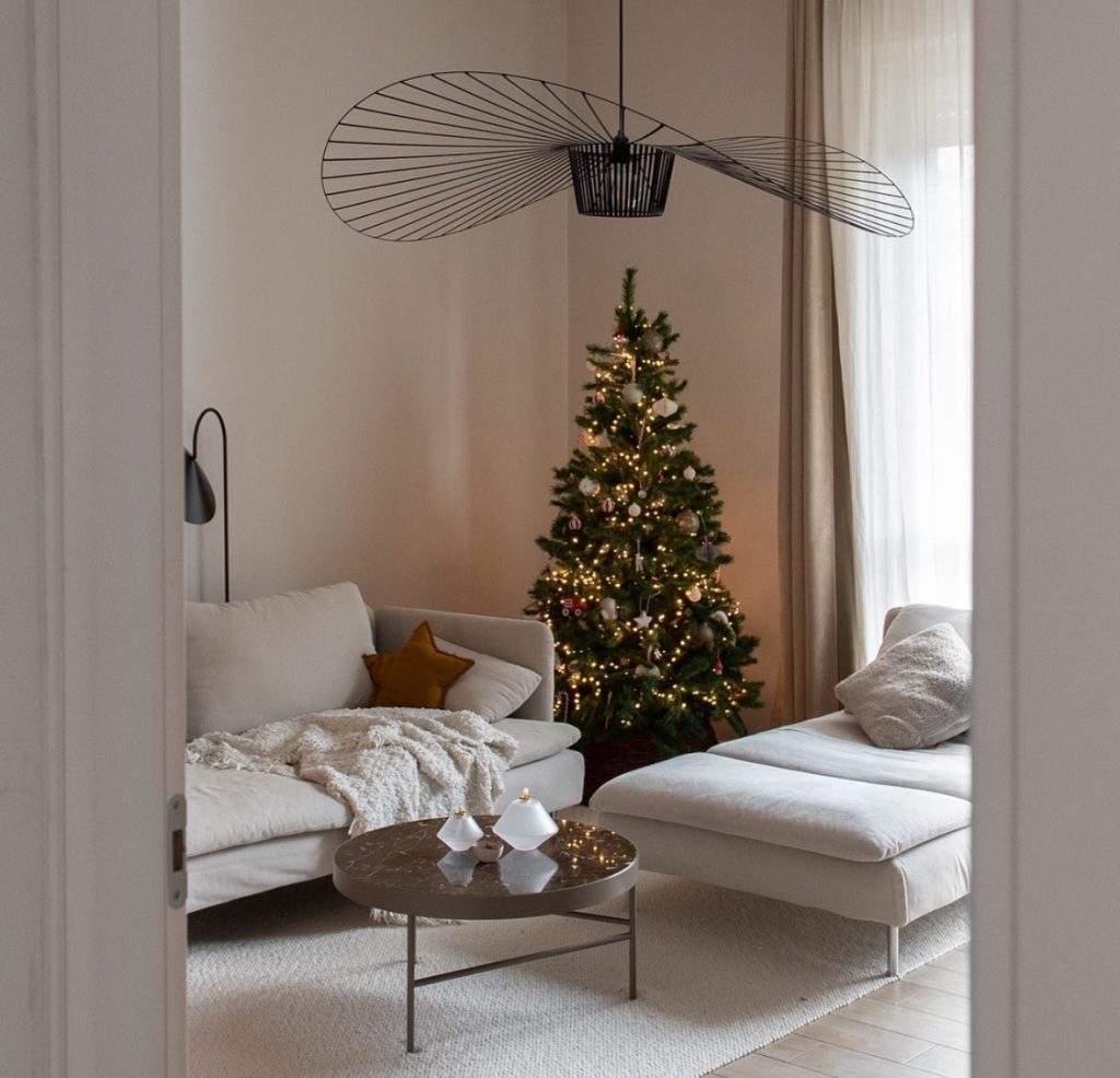 neutral living room with soft minimalist Christmas Christmas