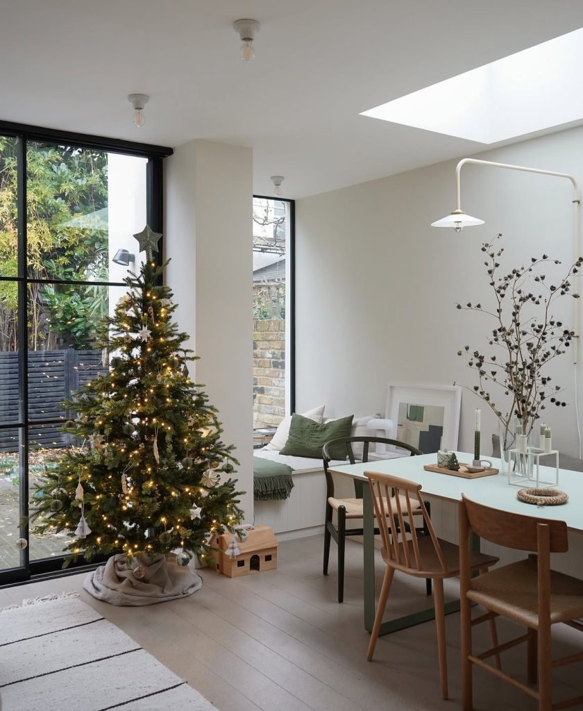 Scandi dining nook with minimalist Christmas decor