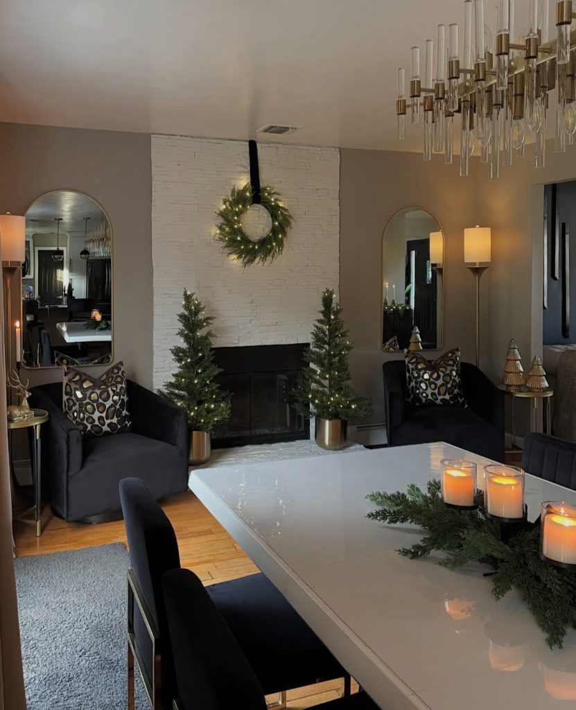 minimalist Christmas dining table with simple greenery