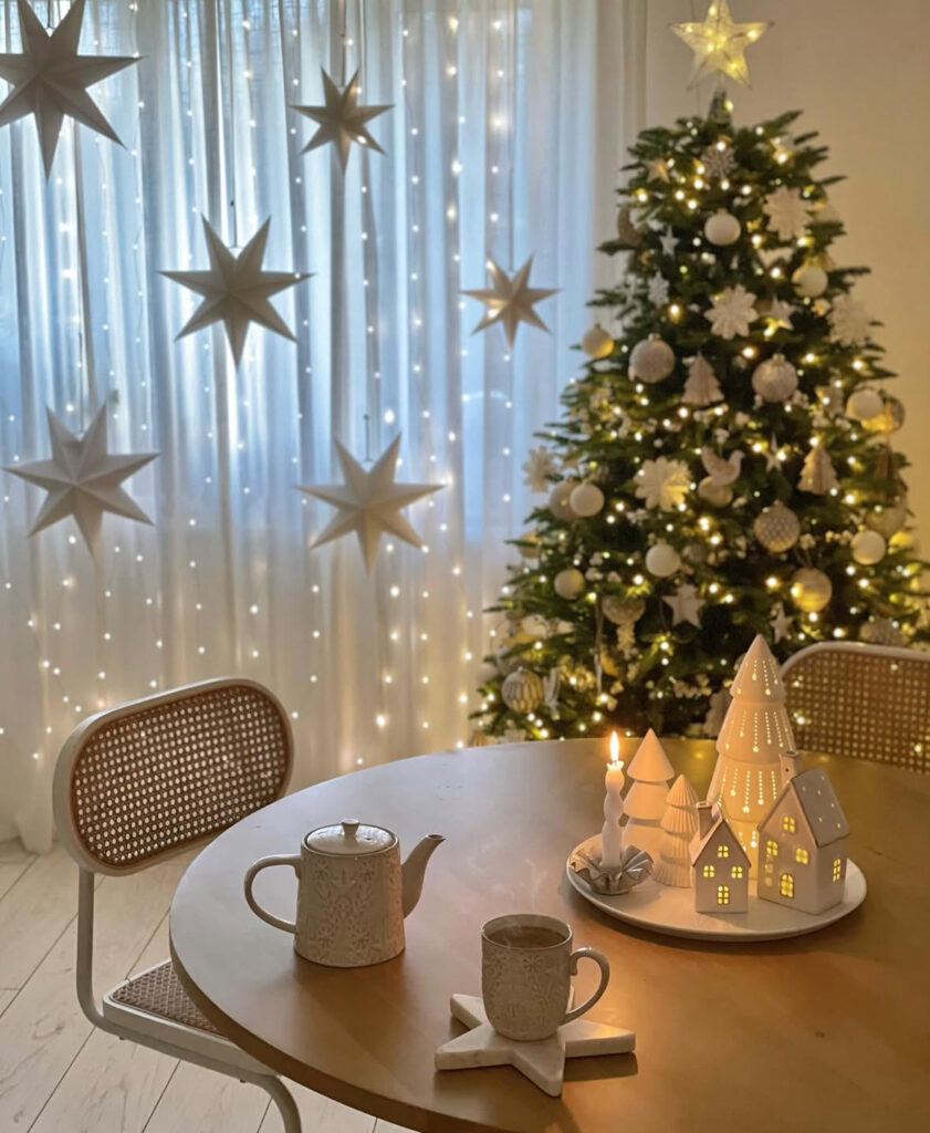 Scandinavian Christmas tree decorated with paper stars