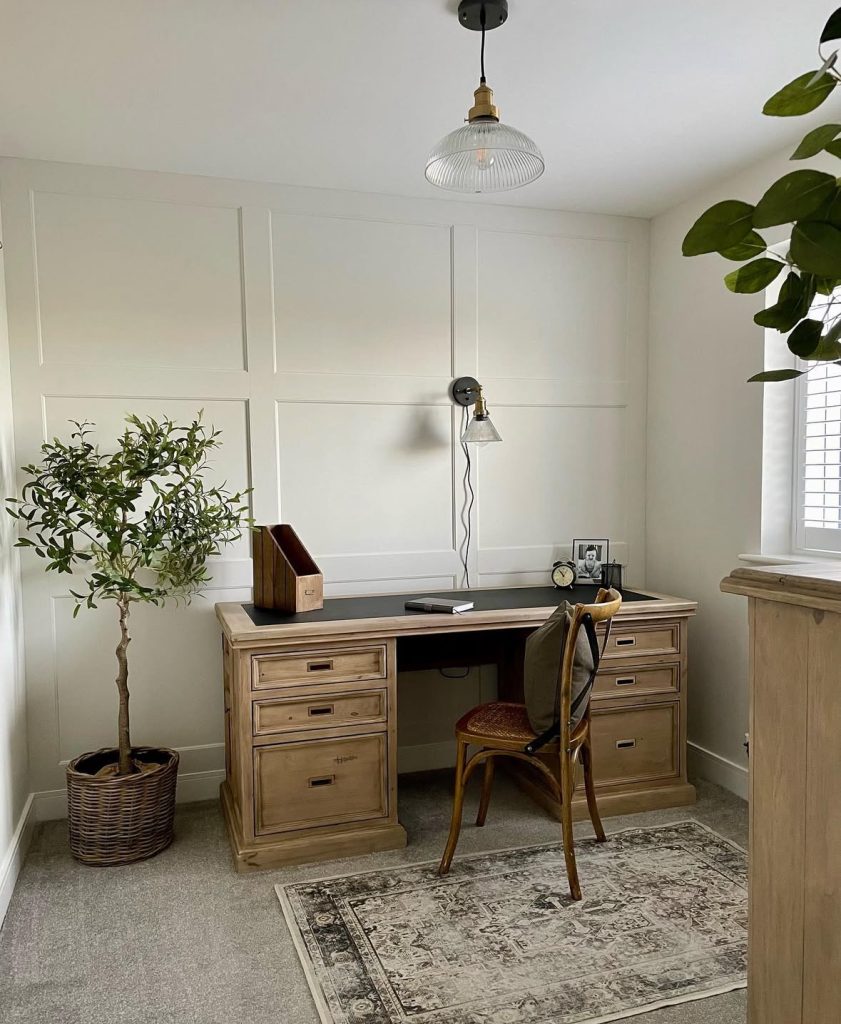 Small farmhouse office accented with an olive tree