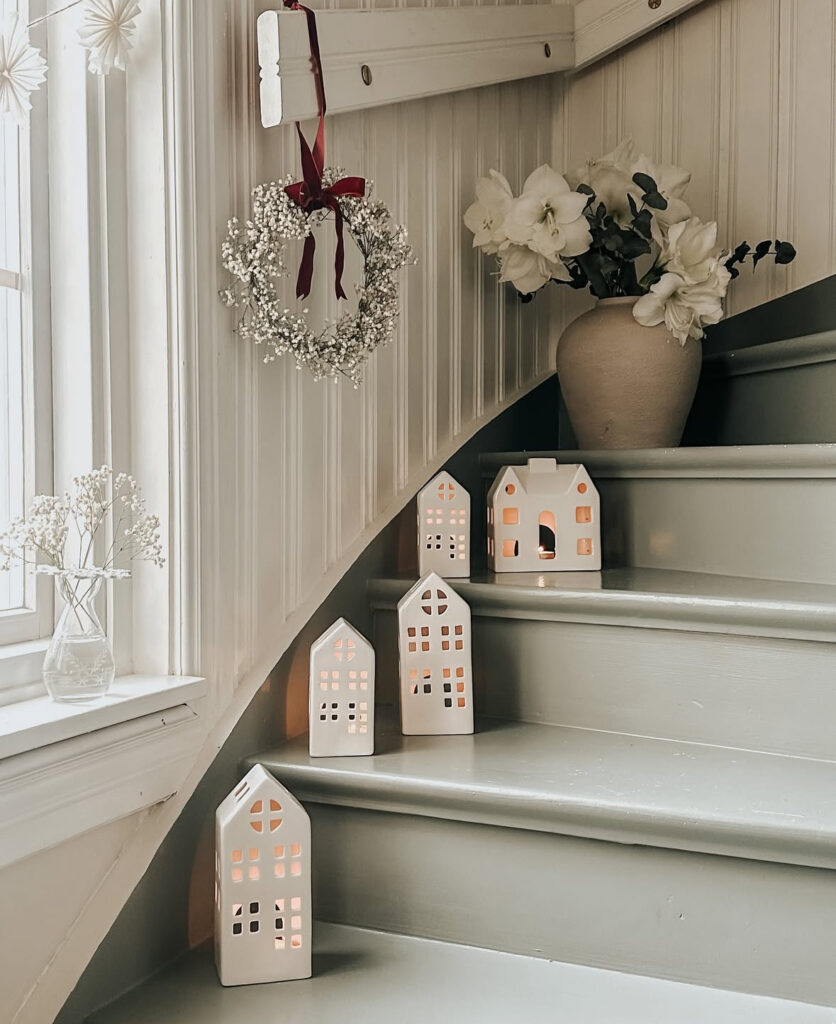 Scandinavian stairway decorated with lantern houses
