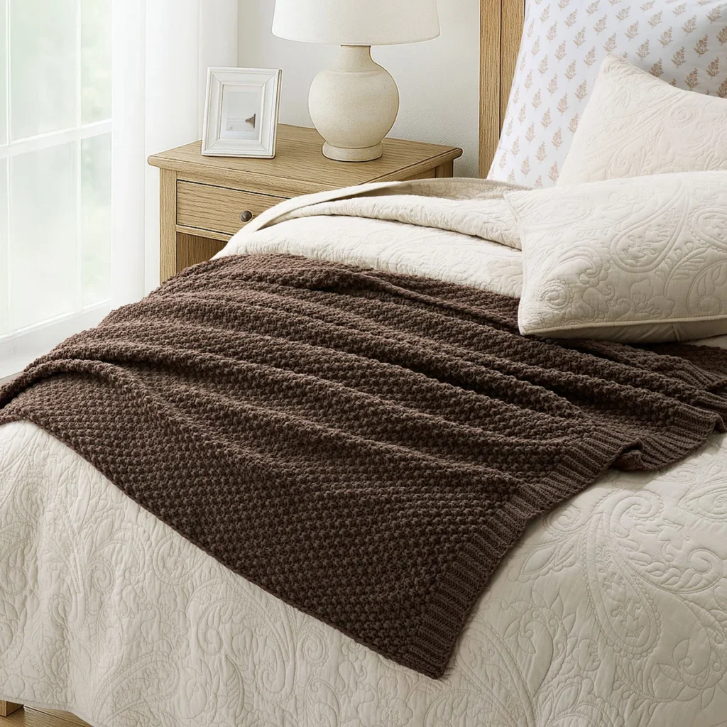 Chunky Knit Throw Blanket (Brown