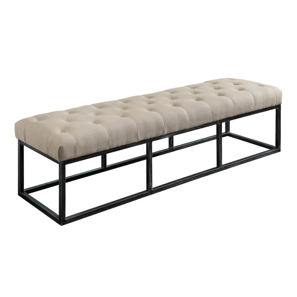 Tufted Bench with Iron Legs
