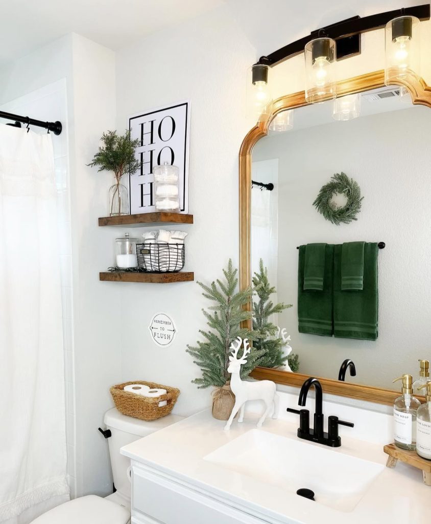 Minimal modern bathroom with simple Christmas accents
