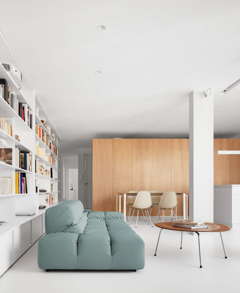 Calm apartment seating area where clear clutter rules keep every surface feeling intentional.