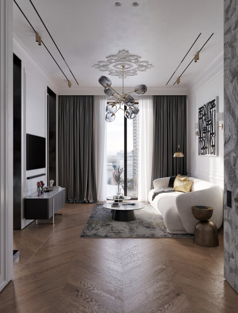 Calm interior with a minimalist aesthetic, low furniture, and plenty of white space.