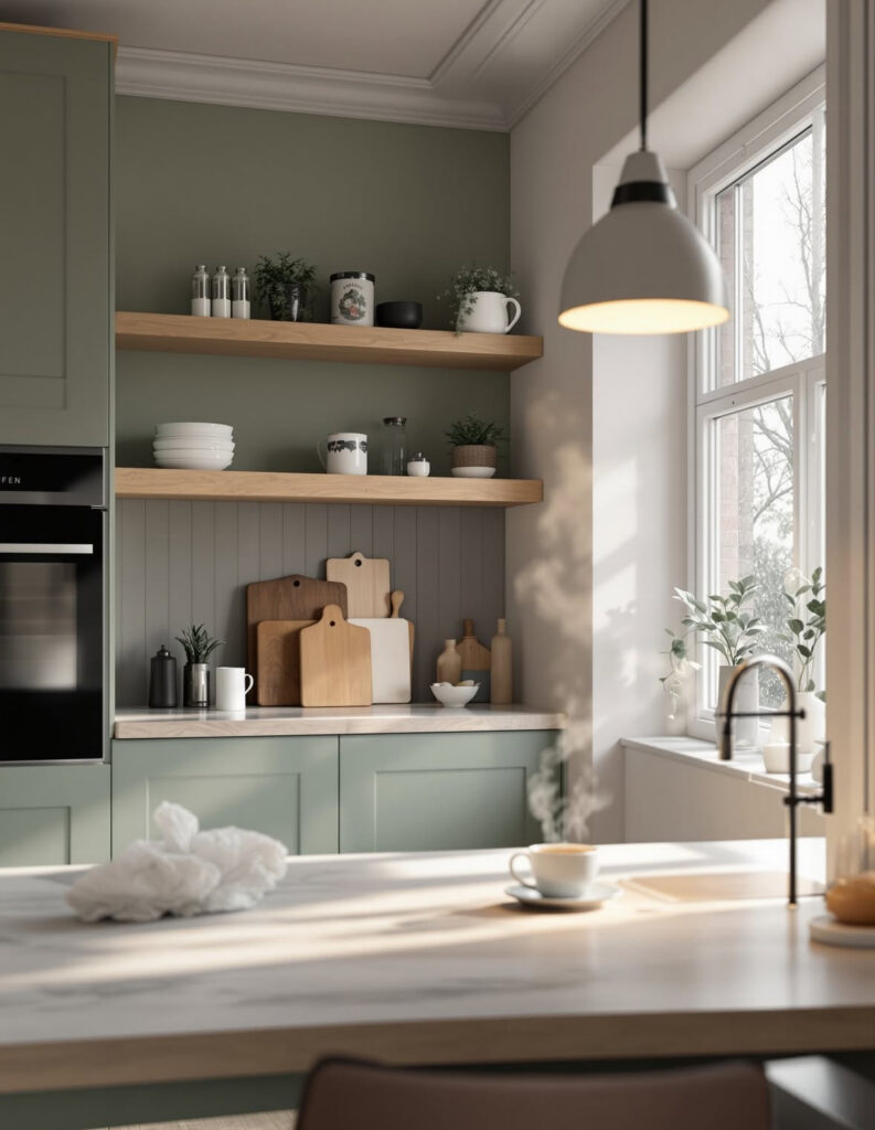 green Scandinavian kitchen design