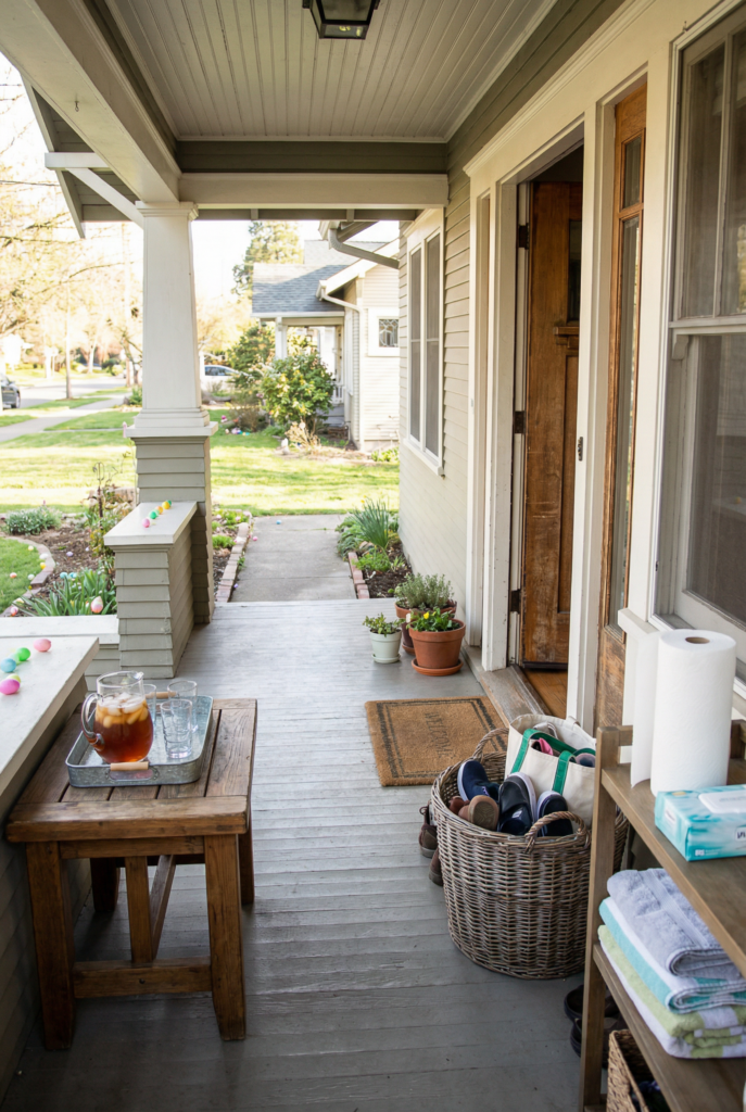 Quick upgrades for gatherings with easter outdoor decorations including pathway lights, baskets, and lawn egg decor.