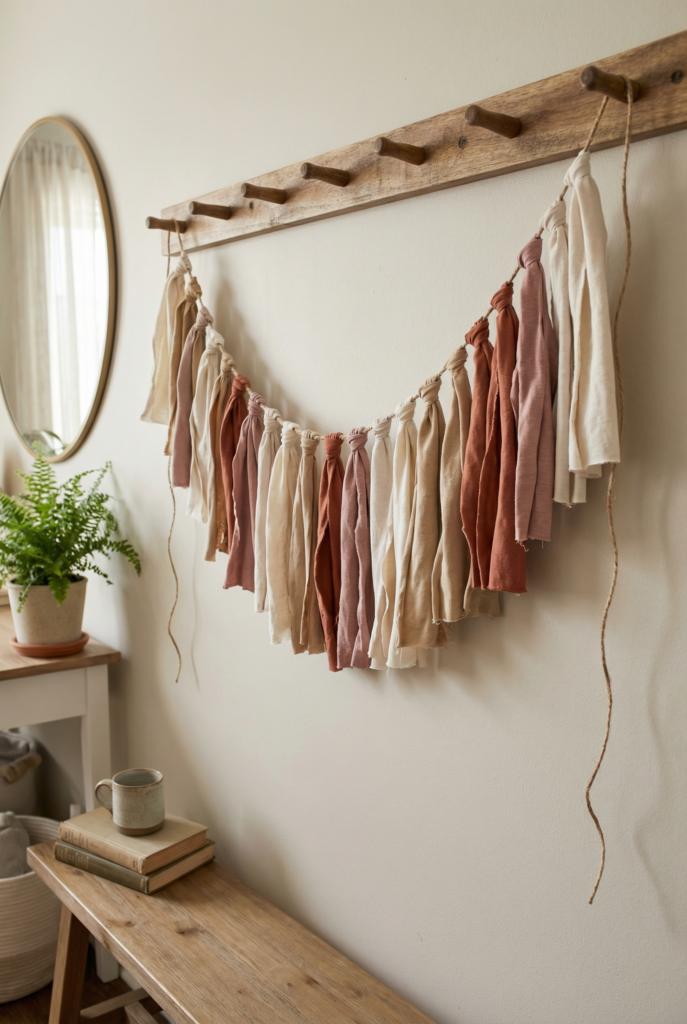 No sew tassel garland from old t shirts for diy boho decor wall