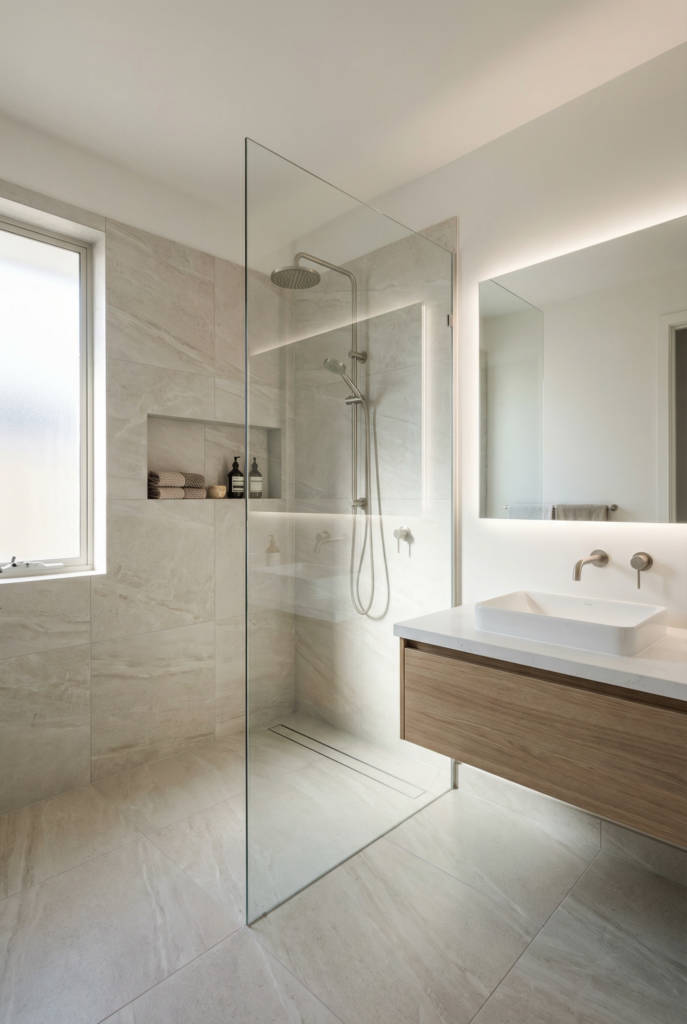 Porcelain tile bathroom flooring with waterproof tiles and durable finish