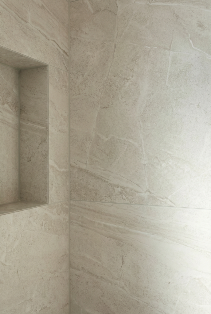 Porcelain tile bathroom flooring with matte finish tiles for durability and slip resistance