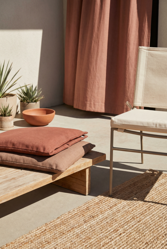 Affordable outdoor textiles for budget garden decor—weather-friendly rug, cushion covers, seat pads, and simple patio curtains.