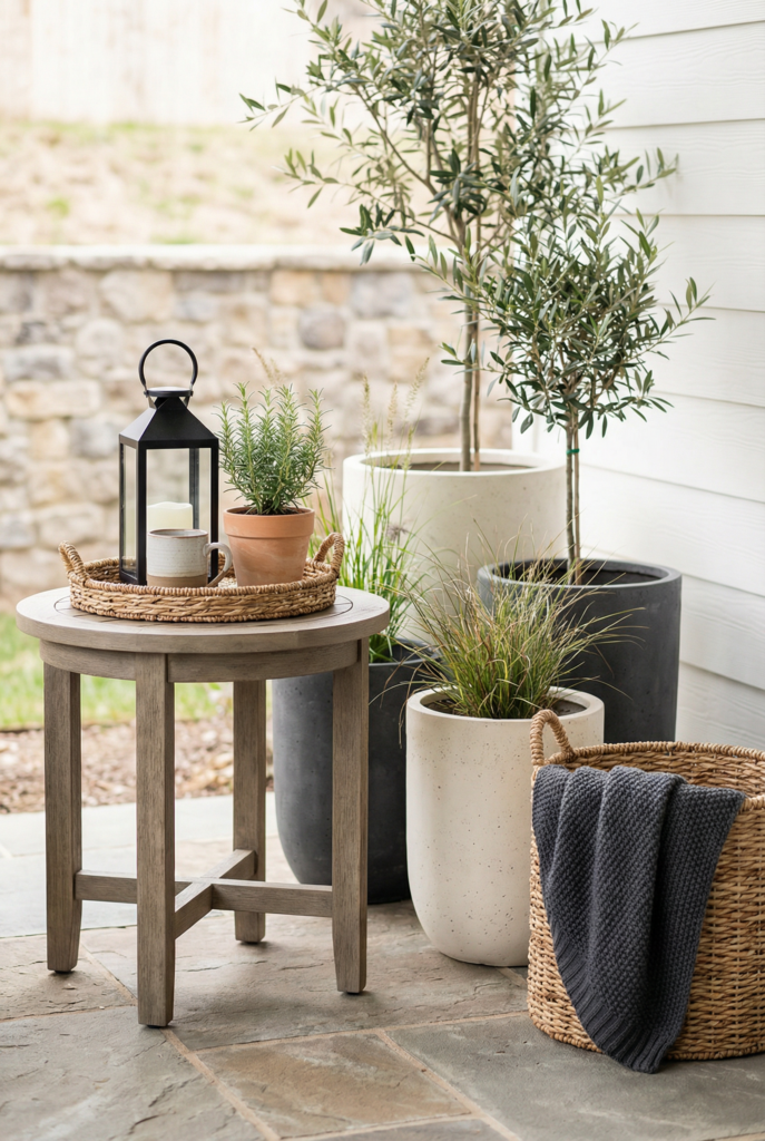 Small decor ideas for budget garden furniture and decor—tray styling, lantern glow, and planters that make a patio feel inviting.