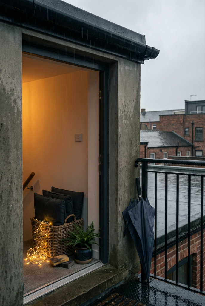 Rainy-day patio refresh backup plan—prepping cushion covers, lights, and planters indoors to upgrade garden furniture and decor.