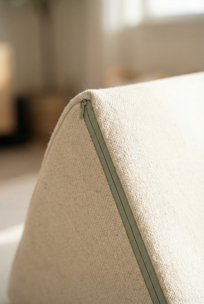 Close-up of washable modular seating fabric and zipper detail