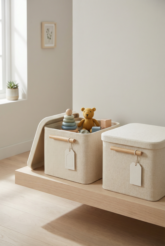 Toy rotation bins to keep kids playroom furniture and storage organized