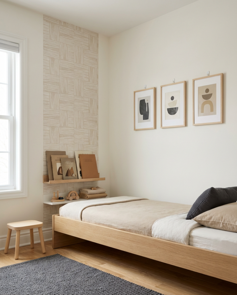 Easy wall upgrades like peel-and-stick, removable frames, and picture ledges (kids room decor ideas)