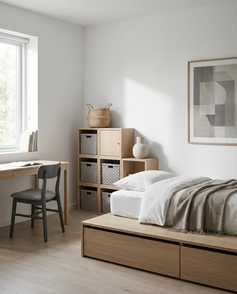 Grow-with-them furniture: flexible desk, modular storage, and an adaptable bed (kids room decor ideas)