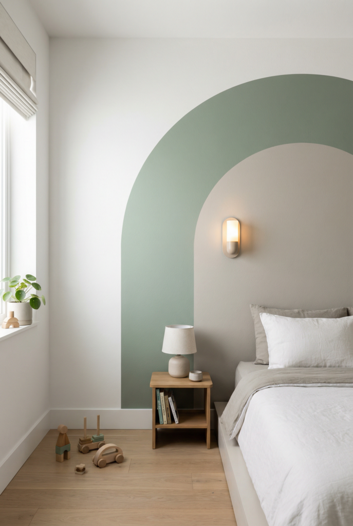 Painted arch and color-block wall idea for kids room decor ideas