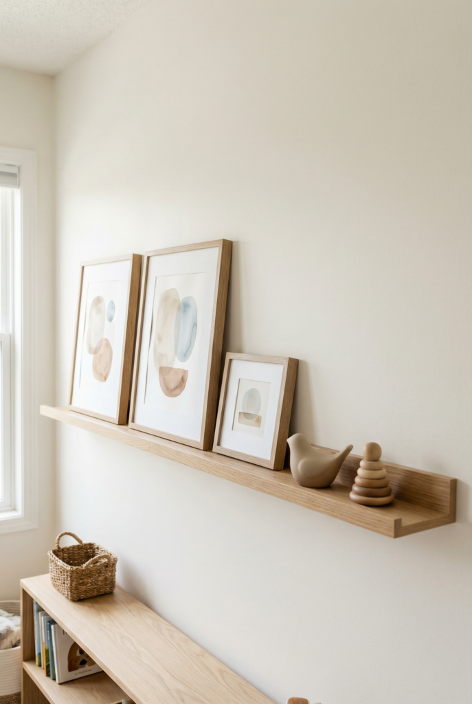 Picture ledges for rotating artwork and keeping kids room decor ideas fresh