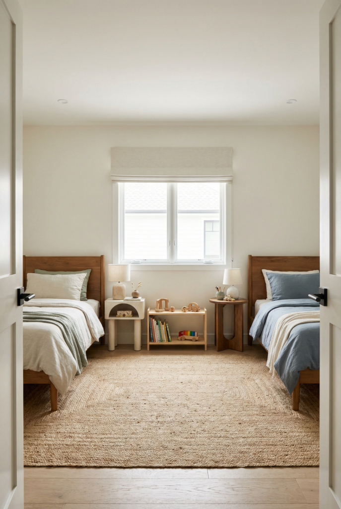 Shared room setup showing split sides with a shared central zone