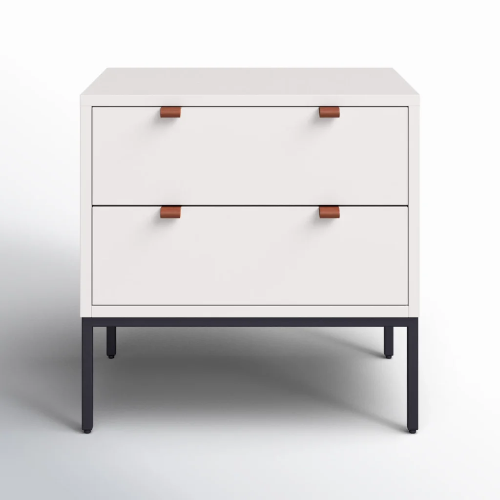 white modern nightstand used as part of mismatched nightstands pairing ideas