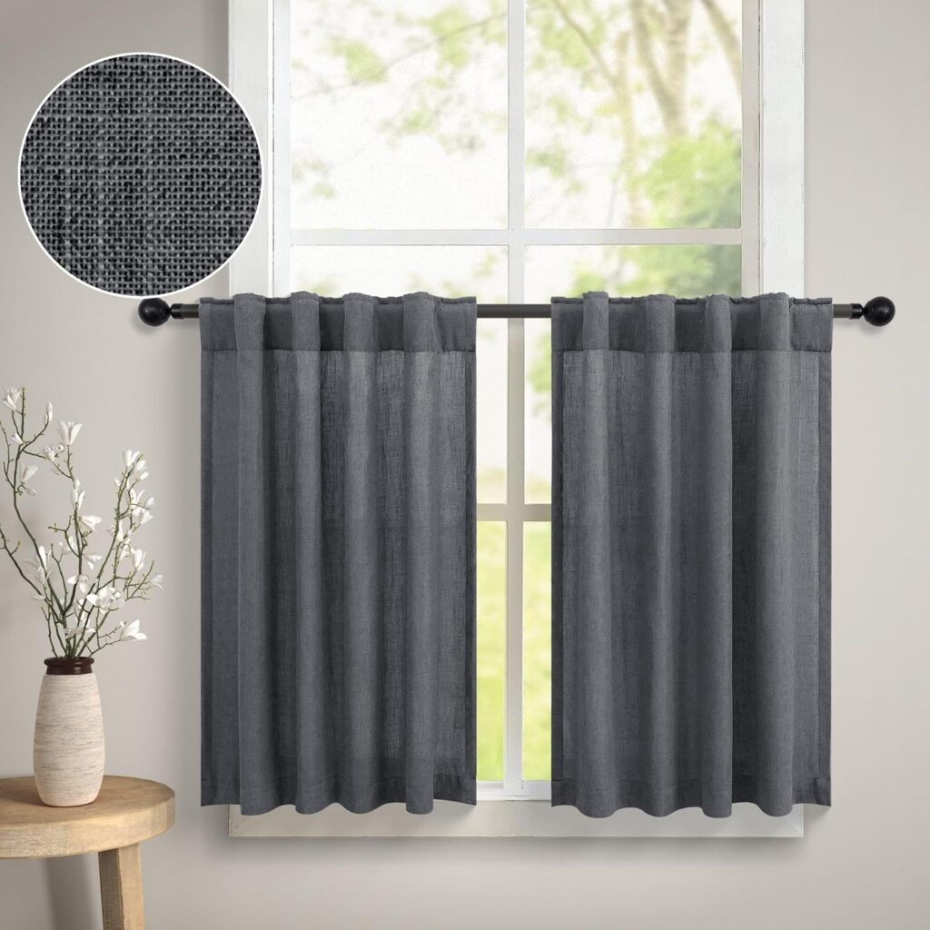Charcoal gray linen cafe curtains