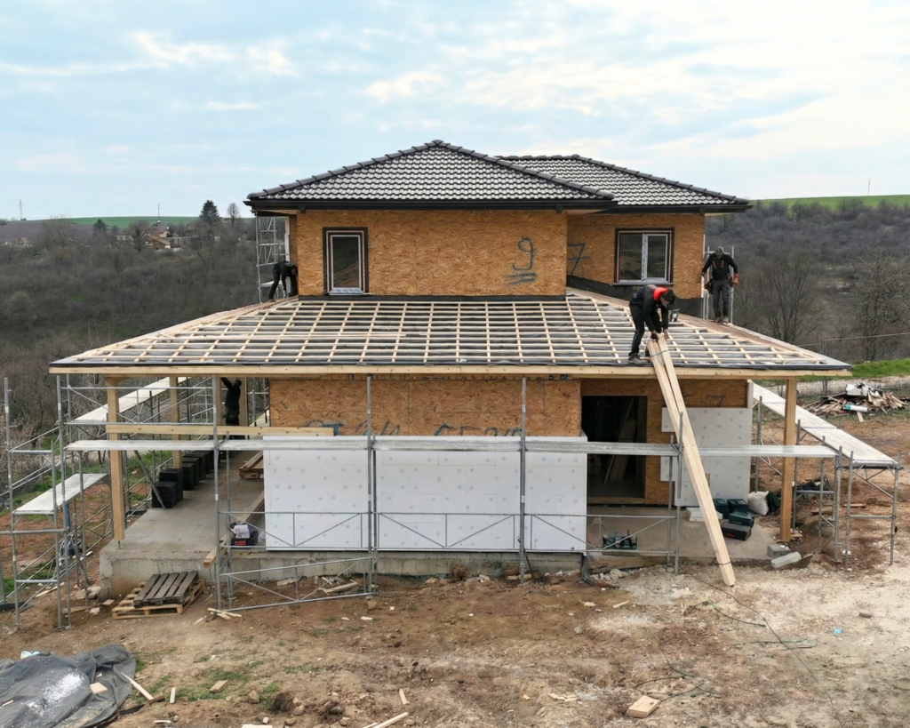 new build house two level roof completed front elevation