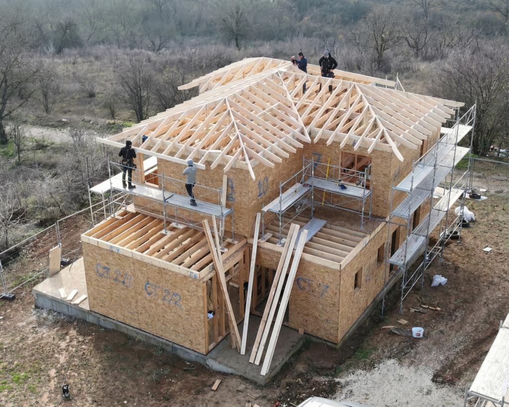 timber frame roof structure new build construction stage