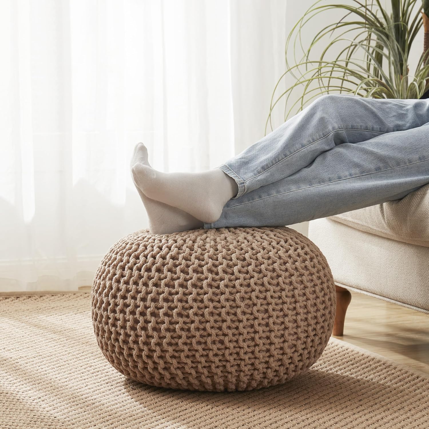 Cable knit pouf ottoman