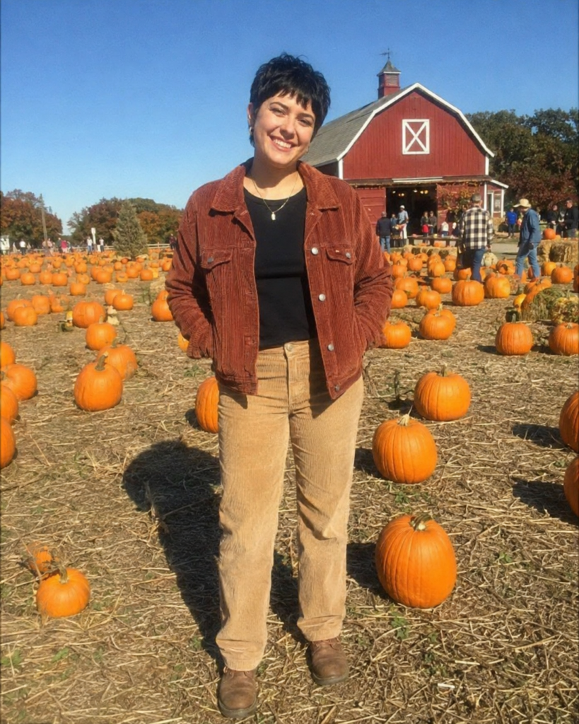 Rust corduroy jacket and pants pumpkin patch outfit